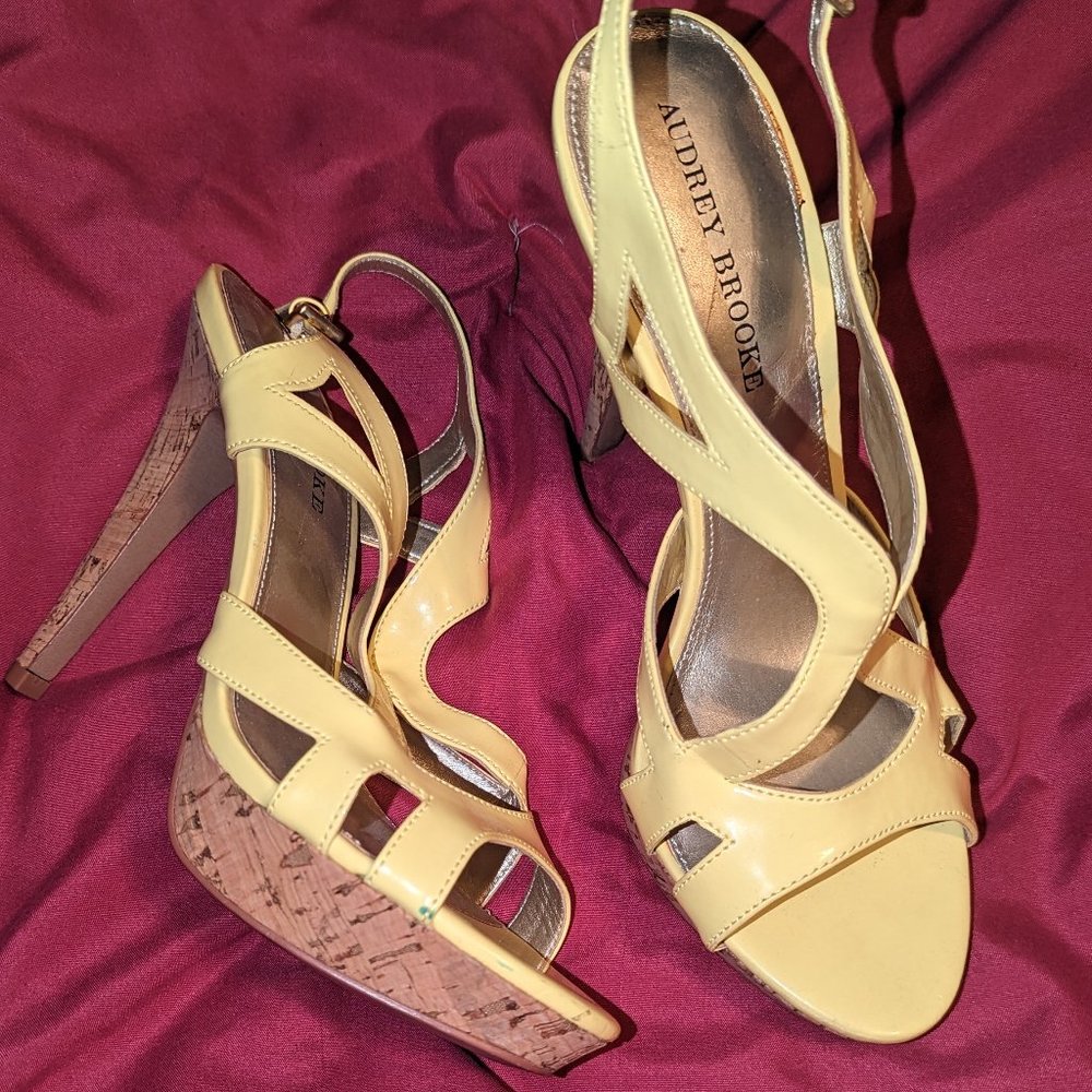 Audrey Brooke Yellow Sandal w/ Cork Heel